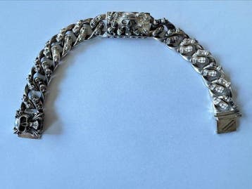 Zonder minimumprijs - Armband Schedel zilveren armband Biker, Nieuw