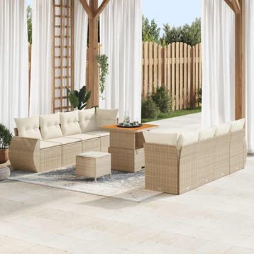 vidaXL Tuinbank Set 11 st Beige poly rattan, Jardin & Terrasse, Verzenden
