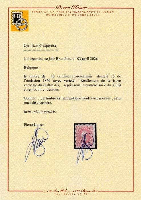 België 1870 - 40c Roze, Leopold II, variëteit: verdikking in, Postzegels en Munten, Postzegels | Europa | België
