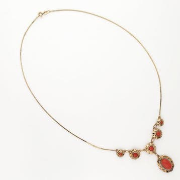 Collier - 14 carats Or jaune - corail rouge, Handtassen en Accessoires, Nieuw