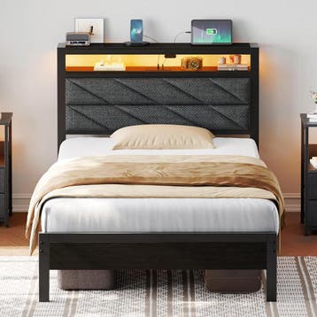 Bedframe met lattenbodem - 90x200 cm - Metaal - Zwart/Grijs, Huis en Inrichting, Verzenden, Nieuw