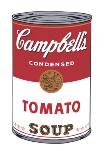 Andy Warhol - “Campbells Soup I: Tomato, 1968”.