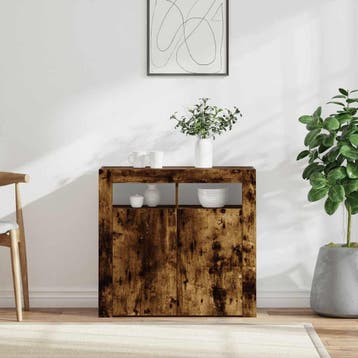 vidaXL Dressoir met LED-verlichting 80x35x75 cm bruin eiken, Verzenden, Nieuw