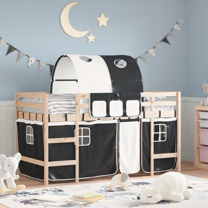 vidaXL Kinderhoogslaper met tunnel 90x200 cm grenenhout wit, Maison & Meubles, Chambre à coucher | Lits, Envoi