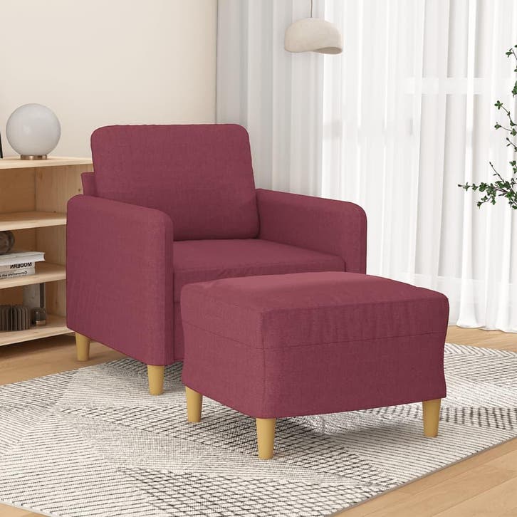 vidaXL Fauteuil met voetenbank / zetel 60 cm stof wijnrood, Maison & Meubles, Canapés | Salons, Envoi