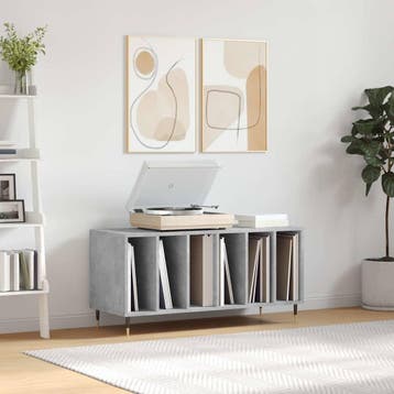 vidaXL Platenkast 100x38x48 cm bewerkt hout betongrijs, Huis en Inrichting, Woonaccessoires | Cd- en Dvd-rekken, Verzenden, Nieuw