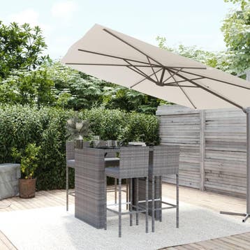 vidaXL 5-delige Tuinbarset met kussens poly rattan grijs, Verzenden