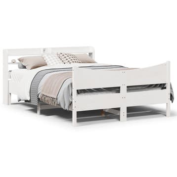 vidaXL Bedframe met hoofdbord massief grenenhout wit 140x200, Verzenden