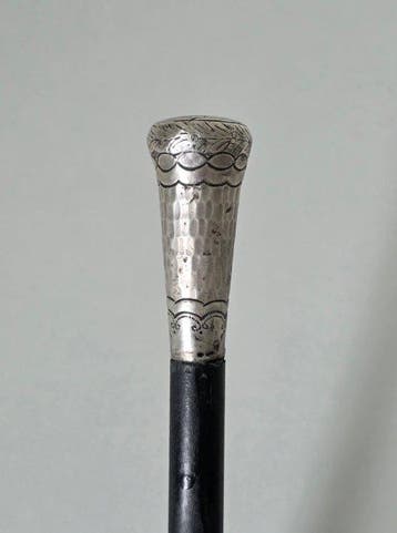 Antieke Wandelstok - Hout, Zilver - Rijk gedecoreerde knop, Antiek en Kunst