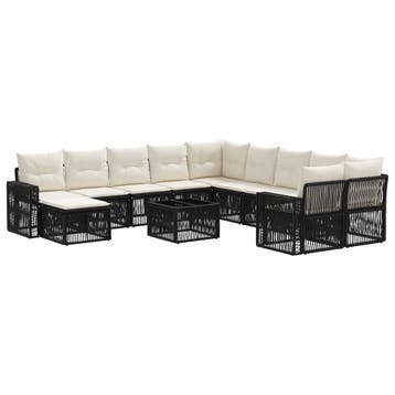 vidaXL Tuinbank Set 12 pcs Zwart en Crème Wit poly rattan, Verzenden