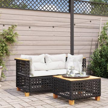 vidaXL Tuinhoekbanken met kussens 2 st poly rattan zwart, Verzenden