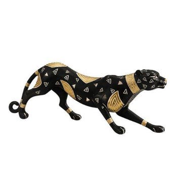 sculptuur, Elegant Black & Gold Leopard Statue – Decorative