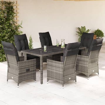 vidaXL 7-delige Tuinset met kussens poly rattan grijs, Verzenden, Nieuw, Tuinset