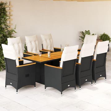 vidaXL 9-delige Tuinset poly rattan zwart, Verzenden, Nieuw, Tuinset
