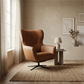 Leren draaifauteuil Leaf - Rancho Cognac (cognac) -, Eigentijds, Klassiek, Modern, Romantisch, Vintage, Nieuw, Ophalen of Verzenden
