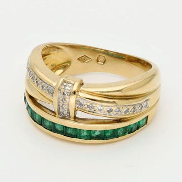 Bague - 18 carats Or jaune Émeraude - Diamant, Bijoux, Sacs & Beauté