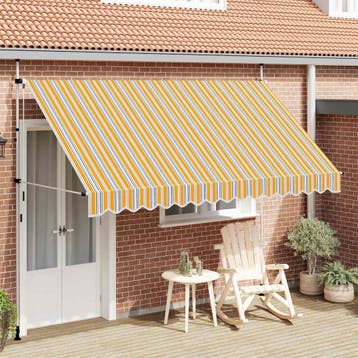 vidaXL Luifel handmatig uittrekbaar 350 cm geel en blauwe, Tuin en Terras, Zonneschermen, Verzenden, Nieuw