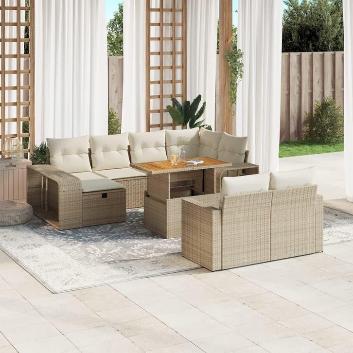 vidaXL 11-delige Tuinset met kussens poly rattan beige, Jardin & Terrasse, Ensembles de jardin, Envoi