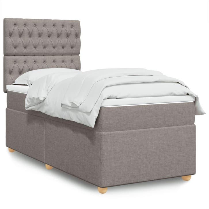 vidaXL Boxspring met matras stof taupe 90x200 cm, Maison & Meubles, Chambre à coucher | Lits, Envoi