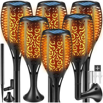 Set van 6 solarlampen Flare, led, schemersensor - zwart, Verzenden