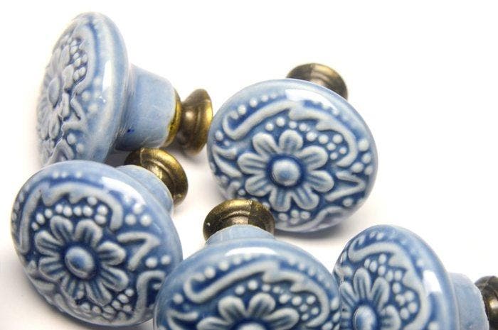 Deurklink (12) - 1960-1970 - Blauwe keramische knoppen, Antiek en Kunst, Kunst | Designobjecten