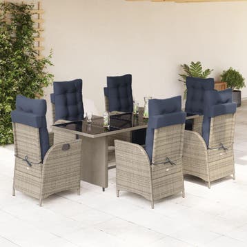 vidaXL 7-delige Tuinset met kussens poly rattan grijs, Verzenden, Nieuw, Tuinset
