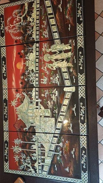Vierluik Vintage in Lak en Parelmoer – Vietnamese Kunst