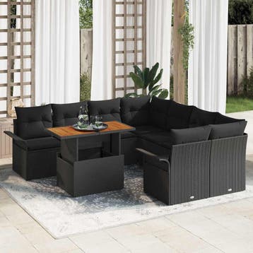 vidaXL Tuinbank Set 9 st Zwart Poly rattan, Verzenden, Nieuw