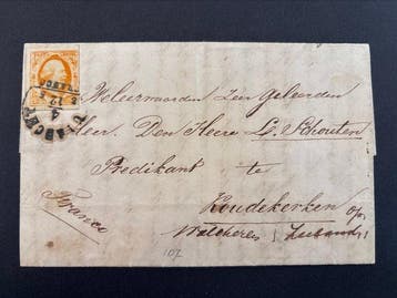 Nederland 1852 - Bijzondere bestemming Koudekerken op, Gestempeld