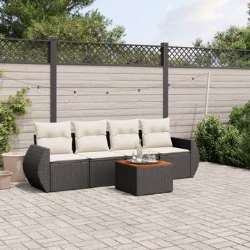 vidaXL 5-delige Loungeset met kussens poly rattan zwart, Verzenden, Nieuw, Loungeset