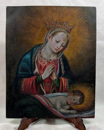 Italiaanse school (XIX) - Madonna in adorazione del Bambino