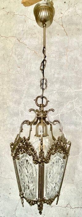 Plafondlamp (2) - Geperst en geëtst glas, Antiek en Kunst