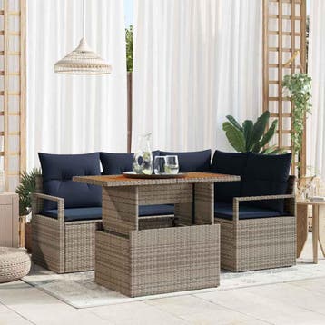 vidaXL Tuin Eettafel Set met kussen 5 pcs Grijs en, Tuin en Terras, Verzenden, Nieuw