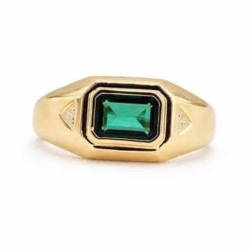 Sans prix de réserve - Bague Plaqué or Émeraude - Diamant -