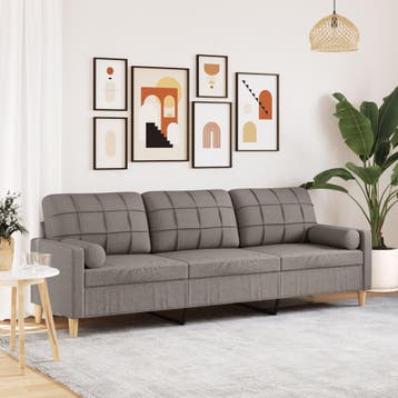 vidaXL 3-zitsbank / zetel met sierkussens 210 cm stof taupe, Verzenden