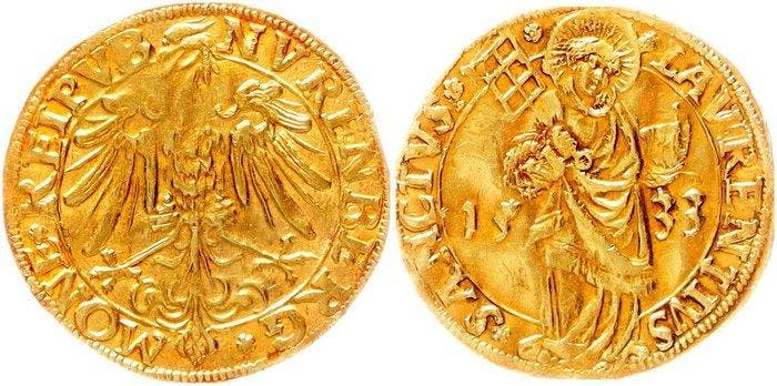 Duitsland, Nürnberg, Stad. Goldgulden 1533 St. Laurentius, Postzegels en Munten, Munten | Europa | Niet-Euromunten