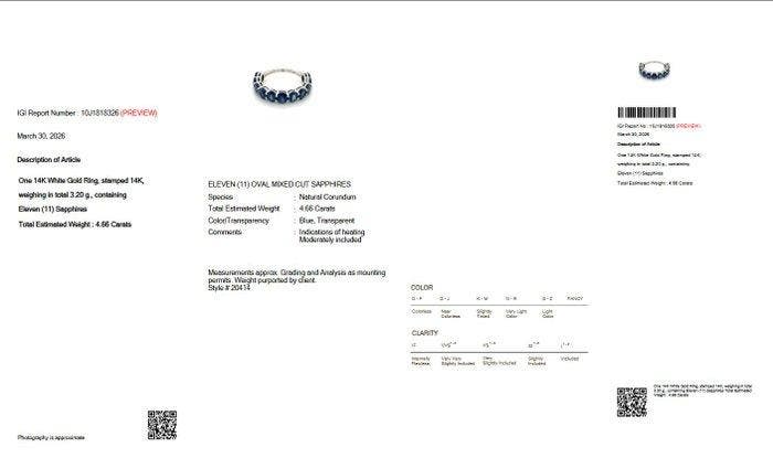 Zonder minimumprijs - Ring - 14 karaat Witgoud - 4.66ct. tw., Bijoux, Sacs & Beauté, Bagues