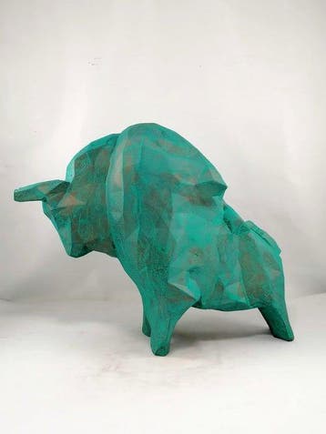 Vanessa Bonino - sculptuur, Geometric Bull - 29 cm -