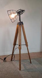 Statief vloerlamp - Hout, Metaal - Inclusief grote ledlamp, Antiek en Kunst