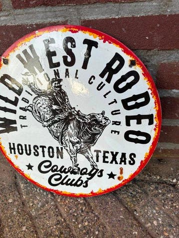 Grand rond émaillé – bord – Wild West Rodeo Houston Texas –