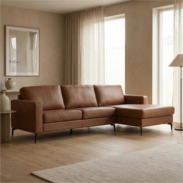 Leren hoekbank Match - 2.5-zits arm links + Longchair arm, 250 tot 300 cm, Bohemian, Industrieel, Modern, Scandinavisch, Nieuw