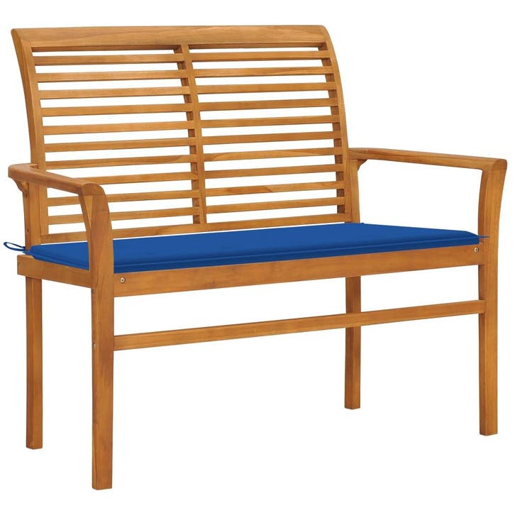vidaXL Tuinbank met koningsblauw kussen 112 cm massief, Tuin en Terras, Tuinsets en Loungesets, Nieuw, Verzenden