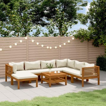 vidaXL 8-delige Loungeset met crèmekleurige kussens massief, Verzenden, Loungeset