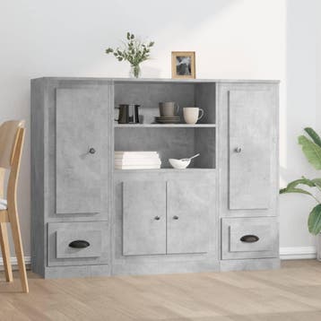 vidaXL Hoge kasten 3 st bewerkt hout betongrijs, Huis en Inrichting, Verzenden, Nieuw