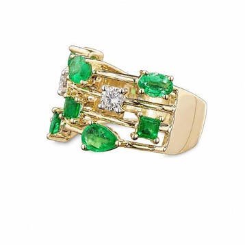 Bague - 14 carats Or jaune - 2.02ct. tw. Émeraude - Diamant, Nieuw