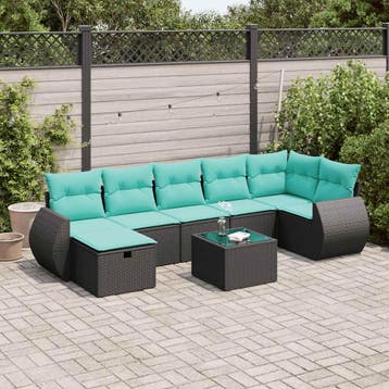 vidaXL 8-delige Loungeset met kussens poly rattan zwart, Verzenden, Nieuw, Loungeset