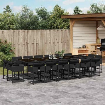 vidaXL 17-delige Tuinset met kussens poly rattan zwart, Verzenden, Nieuw, Tuinset