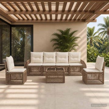 vidaXL Tuinbank Set 7 st Beige en Crème Wit poly rattan, Verzenden