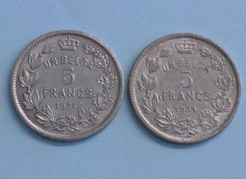 Belgique. Albert Ier. 5 frank of 1 Belga 1930/1934 TOTALE