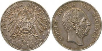 Duitsland 5 Mark Albert Koenig v Sachsen 1899 E fast vorz..., Verzenden, België